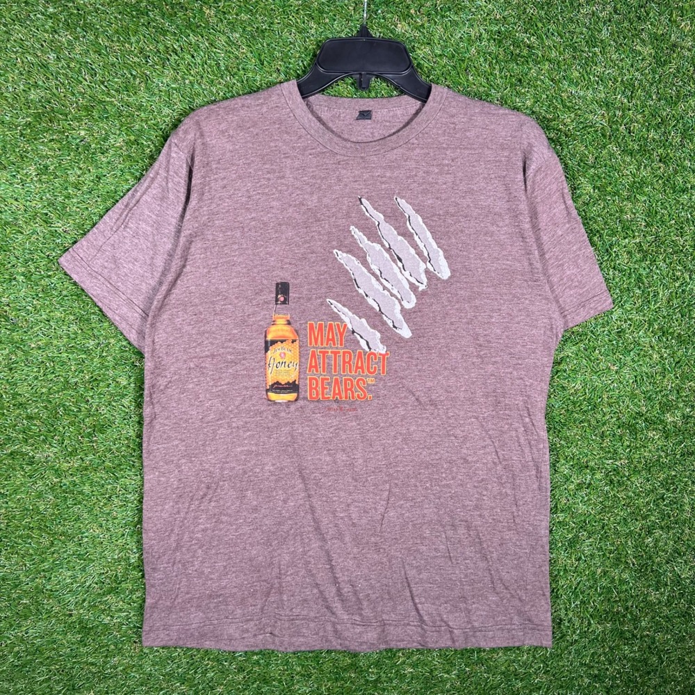 Jim Beam Honey Whiskey T-Shirt Mens Medium Brown May Attract Bears Graphic Tee‎